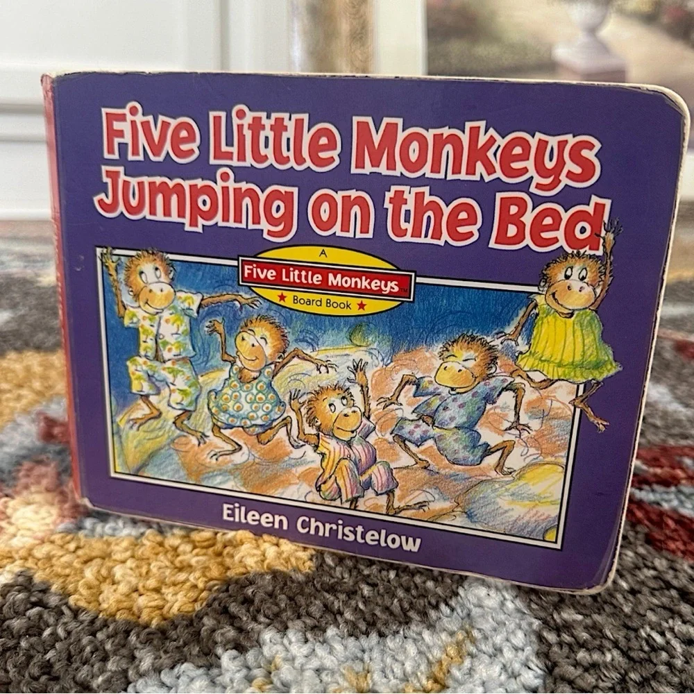 Vintage 80s Five Little Monkeys Jumping on the Bed Children’s Board Book 1989